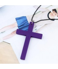 Wooden Cross Beads Chain Wholesale Costume Fashion Necklace - Purple