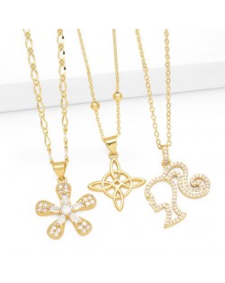 Creative Cubic Zirconia Embellished 14K Pendant Wholesale Costume Fashion Copper Necklace