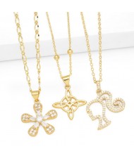 Creative Cubic Zirconia Embellished 14K Pendant Wholesale Costume Fashion Copper Necklace