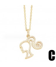 Creative Cubic Zirconia Embellished 14K Pendant Wholesale Costume Fashion Copper Necklace