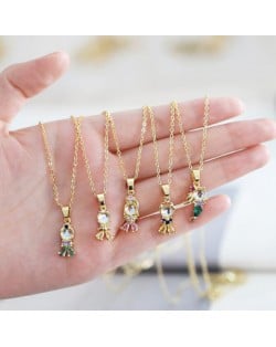 Crystal Cute Princess 14K Gold Plated Pendant Wholesale Fashion Copper Necklace