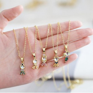 Crystal Cute Princess 14K Gold Plated Pendant Wholesale Fashion Copper Necklace