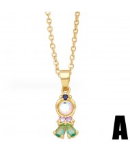 Crystal Cute Princess 14K Gold Plated Pendant Wholesale Fashion Copper Necklace