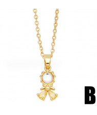 Crystal Cute Princess 14K Gold Plated Pendant Wholesale Fashion Copper Necklace