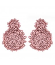 Creative Mini-Beads Bold Fashion Wholesale Women Costume Earrings - Dark Pink