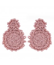 Creative Mini-Beads Bold Fashion Wholesale Women Costume Earrings - Dark Pink