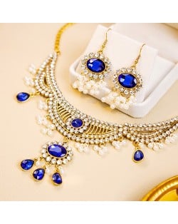 Vintage France Style Royal Blue Drop Pendant Wholesale Necklace Earrings Jewelry Set