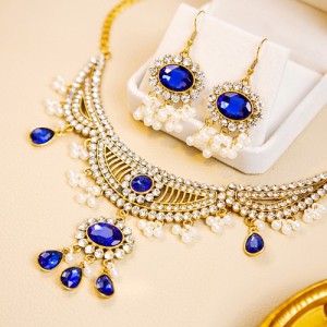 Vintage France Style Royal Blue Drop Pendant Wholesale Necklace Earrings Jewelry Set