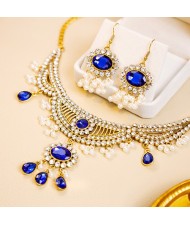 Vintage France Style Royal Blue Drop Pendant Wholesale Necklace Earrings Jewelry Set