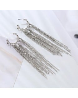 Vintage Elegant Long Tassel Fashion Wholesale Women Party Earrings - Silver