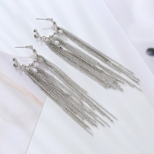Vintage Elegant Long Tassel Fashion Wholesale Women Party Earrings - Silver