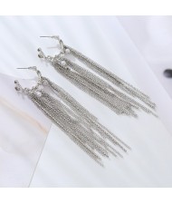 Vintage Elegant Long Tassel Fashion Wholesale Women Party Earrings - Silver