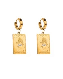 Classic Design Wholesale Fashion Hand and Eye Square Dangle Women Titanium Steel Earrings