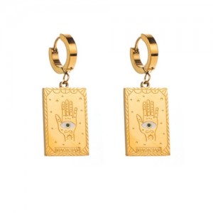 Classic Design Wholesale Fashion Hand and Eye Square Dangle Women Titanium Steel Earrings
