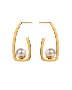 Unique Geometric Design Pearl Dot Wholesale Fashion Women Titanium Steel Earrings