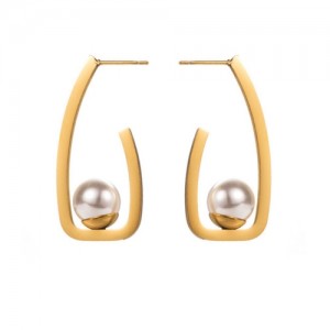 Unique Geometric Design Pearl Dot Wholesale Fashion Women Titanium Steel Earrings