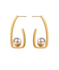 Unique Geometric Design Pearl Dot Wholesale Fashion Women Titanium Steel Earrings