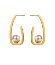 Unique Geometric Design Pearl Dot Wholesale Fashion Women Titanium Steel Earrings