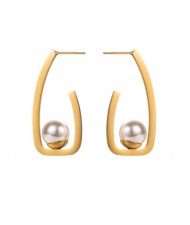 Unique Geometric Design Pearl Dot Wholesale Fashion Women Titanium Steel Earrings