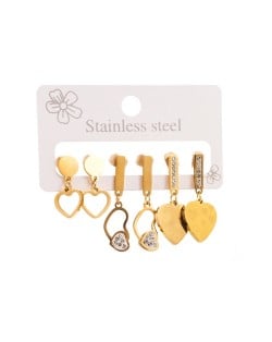 3 Pairs Set Fashion Exquisite Hollow-out Heart Pendant Wholesale Titanium Steel Earrings Set