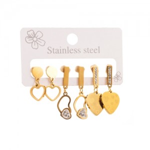 3 Pairs Set Fashion Exquisite Hollow-out Heart Pendant Wholesale Titanium Steel Earrings Set