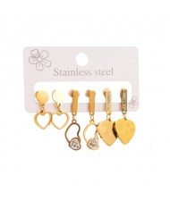 3 Pairs Set Fashion Exquisite Hollow-out Heart Pendant Wholesale Titanium Steel Earrings Set