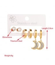 3 Pairs Set Exquisite Shining Moon and Circle Combo Wholesale Fashion Titanium Steel Earrings Set