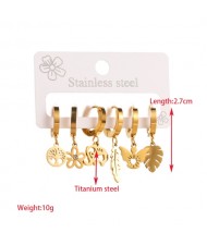 3 Pairs Set Leaf Flower Butterfly and Elephant Combo Wholesale Titanium Steel Asymmetrical Earrings Set