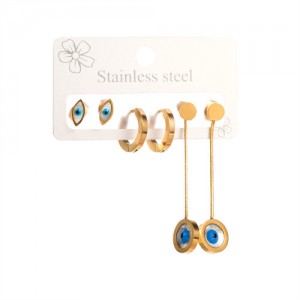 3 Pairs Set Circle and Round Eyes Combo Wholesale Fashion Titanium Steel Earrings Set