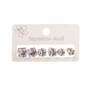 3 Pairs Set Mini Square Rhinestone Wholesale Fashion Titanium Steel Ear Studs Set