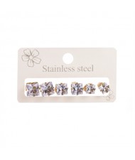 3 Pairs Set Mini Square Rhinestone Wholesale Fashion Titanium Steel Ear Studs Set