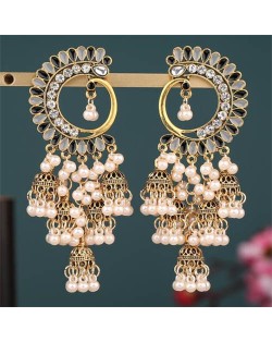 Rhinestone and Faux Pearl High Fashion Wholesale Drop Earrings - Black