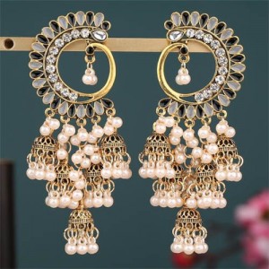 Rhinestone and Faux Pearl High Fashion Wholesale Drop Earrings - Black