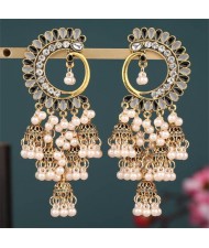 Rhinestone and Faux Pearl High Fashion Wholesale Drop Earrings - Black