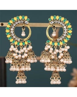 Rhinestone and Faux Pearl High Fashion Wholesale Drop Earrings - Green