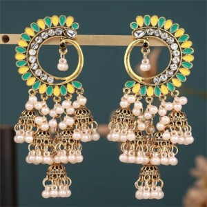 Rhinestone and Faux Pearl High Fashion Wholesale Drop Earrings - Green