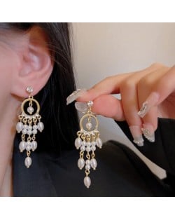 Korean Fashion Rhinestone and Faux Pearl Tassel Wholesale Women Dangle Earrings