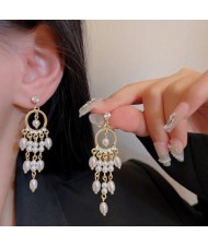 Korean Fashion Rhinestone and Faux Pearl Tassel Wholesale Women Dangle Earrings