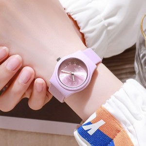 Stylish Candy Color Casual Style Silicone Quartz Wholesale Women Watch - Violet