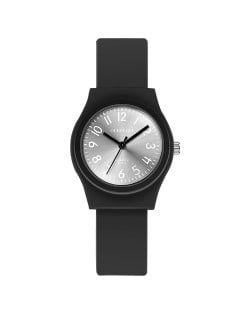 Stylish Candy Color Casual Style Silicone Quartz Wholesale Women Watch - Black