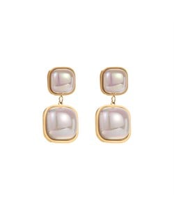 U.S. Fashion Square Pearl Dangle Design Wholesale Women Stainless Steel Earrings