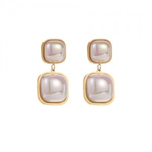 U.S. Fashion Square Pearl Dangle Design Wholesale Women Stainless Steel Earrings