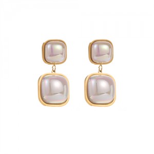 U.S. Fashion Square Pearl Dangle Design Wholesale Women Stainless Steel Earrings