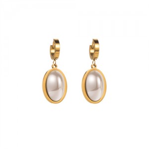 U.S. Fashion Oval Shape Pearl Dangle Wholesale Women Stainless Steel Earrings