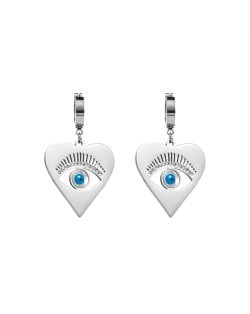 Hollow-out Blue Color Eye Heart Pendant Wholesale Fashion Stainless Steel Earrings