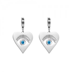 Hollow-out Blue Color Eye Heart Pendant Wholesale Fashion Stainless Steel Earrings