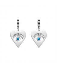 Hollow-out Blue Color Eye Heart Pendant Wholesale Fashion Stainless Steel Earrings