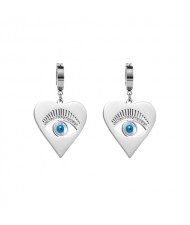 Hollow-out Blue Color Eye Heart Pendant Wholesale Fashion Stainless Steel Earrings