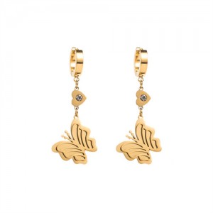 Vintage Peach Heart and Butterful Dangle Wholesale Fashion Stainless Steel Earrings