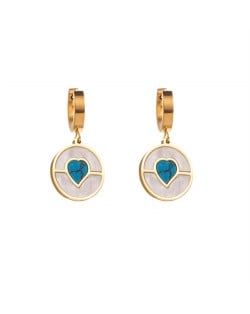 Unique Design Fashion Blue Heart Round Pendant Wholesale Women Stainless Steel Earrings